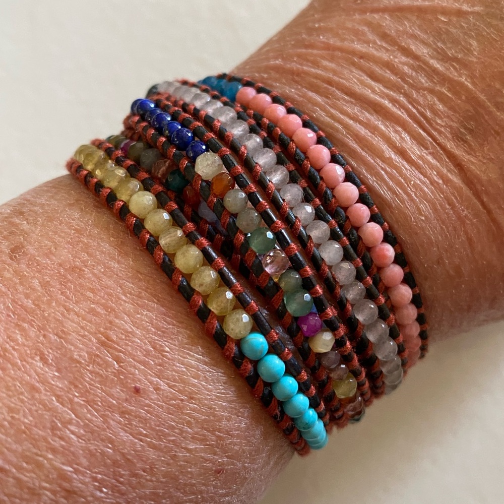 Chan Luu Multi Gemstone 5 Wrap Leather Bracelet - Picture 2 of 7